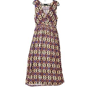Spense Maxi Dress Womens Sz XL Sleeveless V-Neck Braided Waist Tribal Aztec